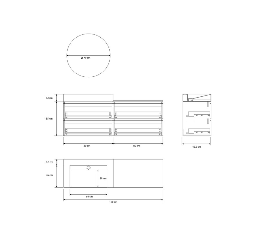 Pack BELCASTEL + lavabo Dekton + espejo circular
