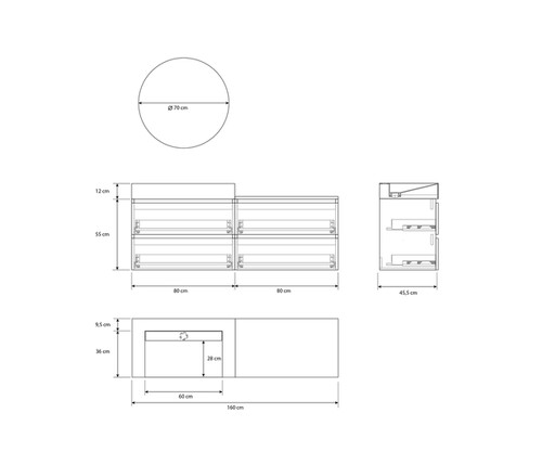 Pack BELCASTEL + lavabo Dekton + espejo circular