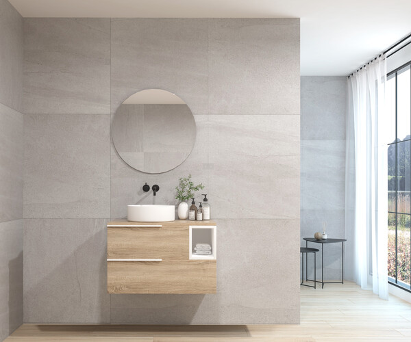 Pack BIGORRE + lavabo blanco brillo + espejo circular 2