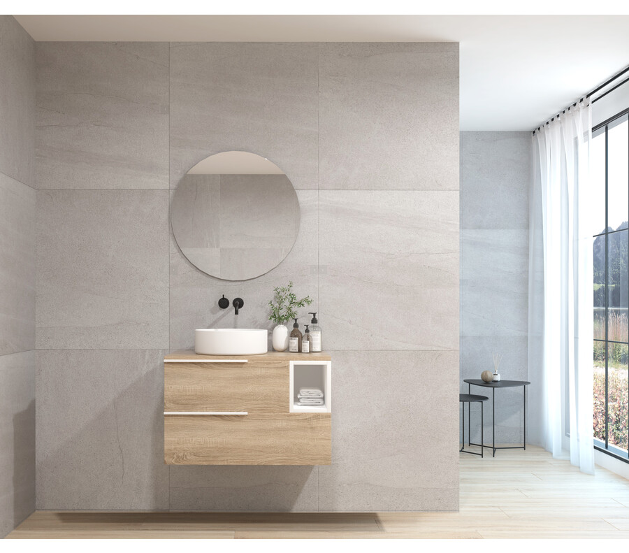 Pack BIGORRE + lavabo blanco brillo + espejo circular