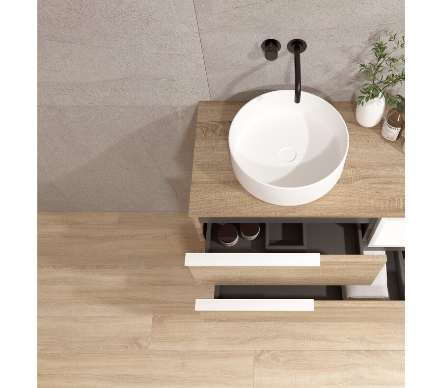 Pack BIGORRE + lavabo blanco brillo + espejo circular