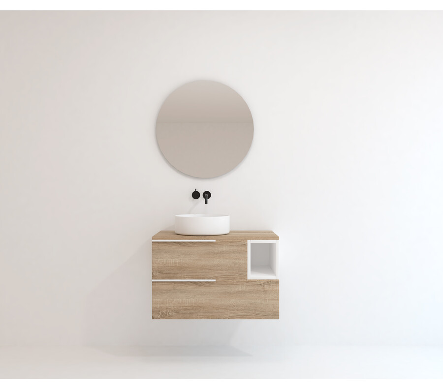 Pack BIGORRE + lavabo blanco brillo + espejo circular
