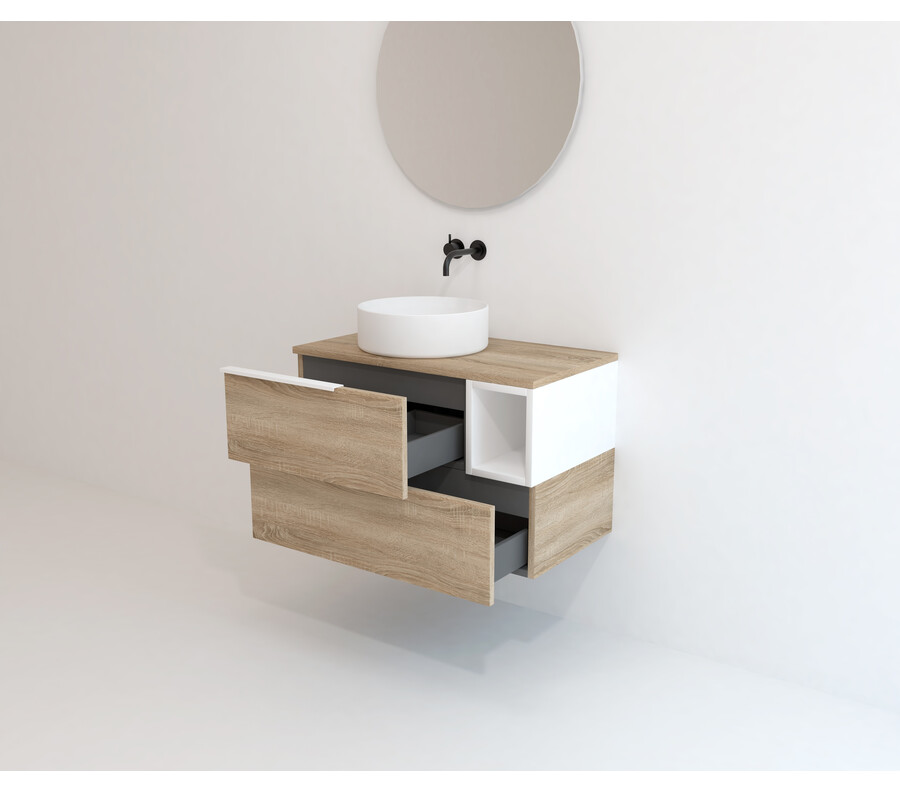 Pack BIGORRE + lavabo blanco brillo + espejo circular