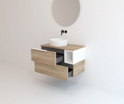 Pack BIGORRE + lavabo blanco brillo + espejo circular