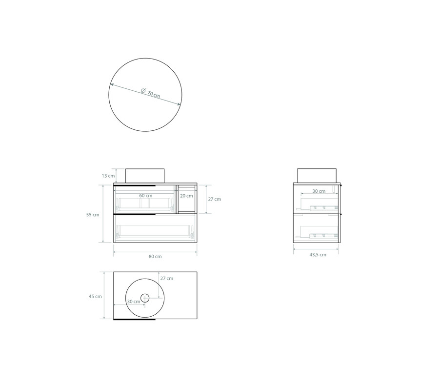 Pack BIGORRE + lavabo blanco brillo + espejo circular