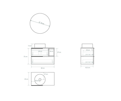 Pack BIGORRE + lavabo blanco brillo + espejo circular