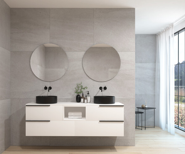 Pack BIGORRE + lavabo negro + espejo circular 2