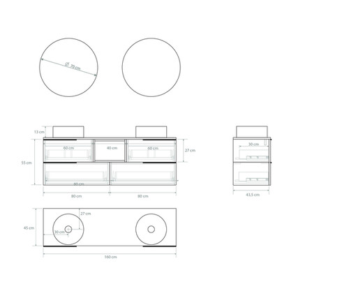 Pack BIGORRE + lavabo negro + espejo circular
