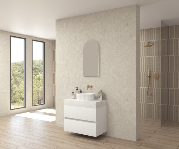 Pack LAUZERTE encimera Dekton + lavabo estriado + espejo alma