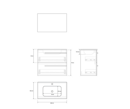 Pack DURANCE 2 cajones + lavabo + espejo LED