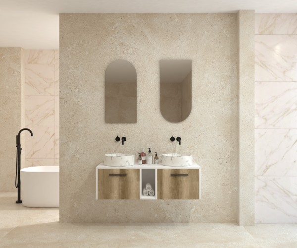 Pack ARNEL + lavabo calacatta + espejo semi-cápsula