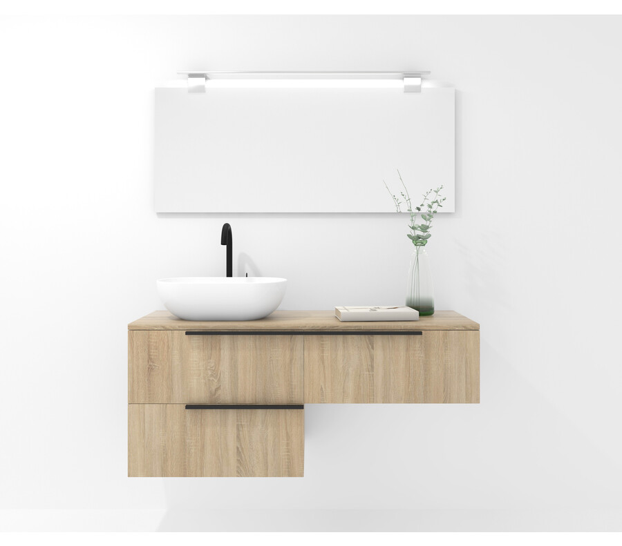Pack GENT roble bardolino 120 cm + lavabo + espejo + foco LED