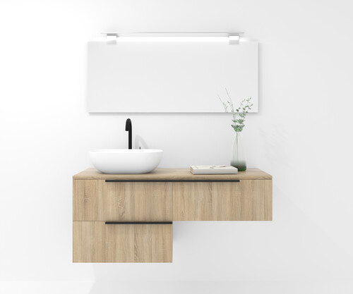 Pack GENT roble bardolino 120 cm + lavabo + espejo + foco LED