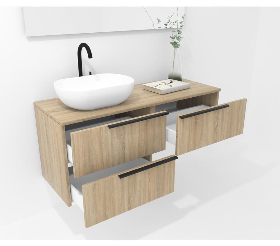 Pack GENT roble bardolino 120 cm + lavabo + espejo + foco LED