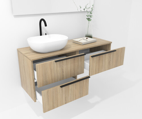 Pack GENT roble bardolino 120 cm + lavabo + espejo + foco LED