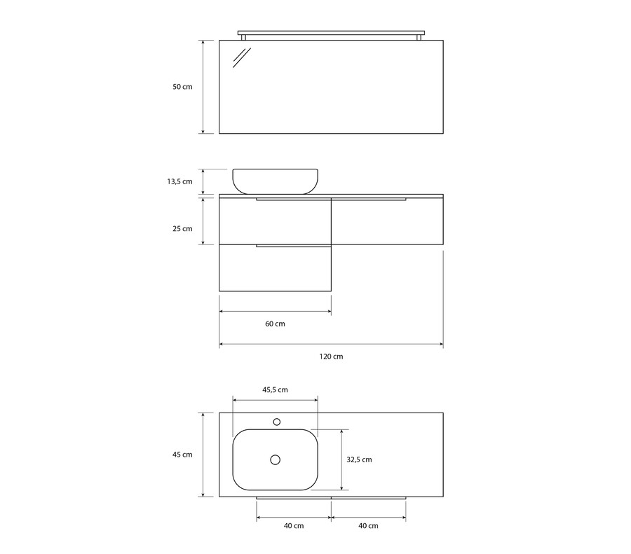 Pack GENT roble bardolino 120 cm + lavabo + espejo + foco LED