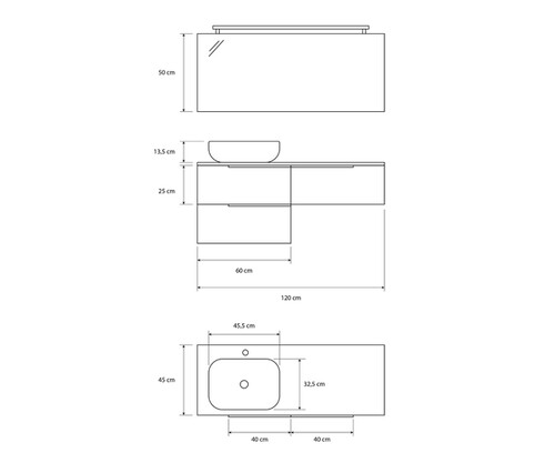 Pack GENT roble bardolino 120 cm + lavabo + espejo + foco LED