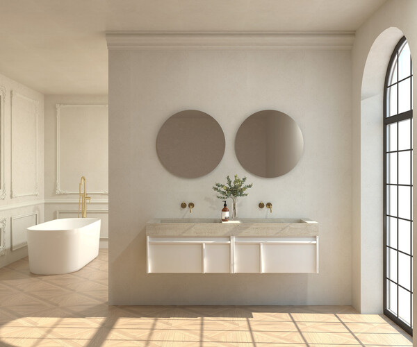 Pack LOIRE + lavabo Dekton + espejo circular 2
