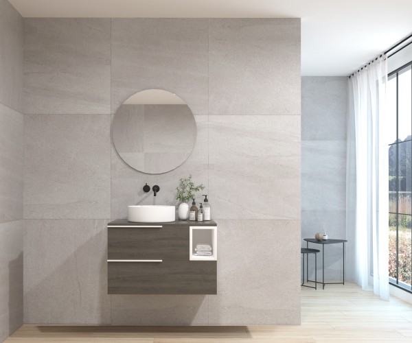 Pack BIGORRE + lavabo blanco brillo + espejo circular
