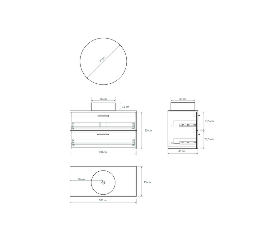 Pack MORLAIX + encimera Dekton + lavabo + espejo circular