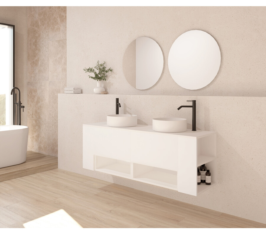 Pack NEIGE roble bardolino 100 cm + lavabo + espejo circular