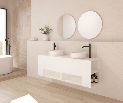 Pack NEIGE roble bardolino 100 cm + lavabo + espejo circular