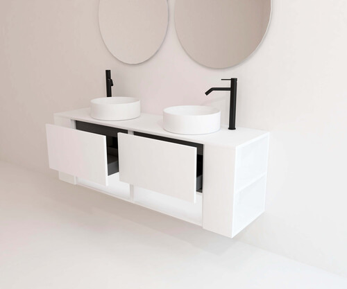 Pack NEIGE roble bardolino 100 cm + lavabo + espejo circular