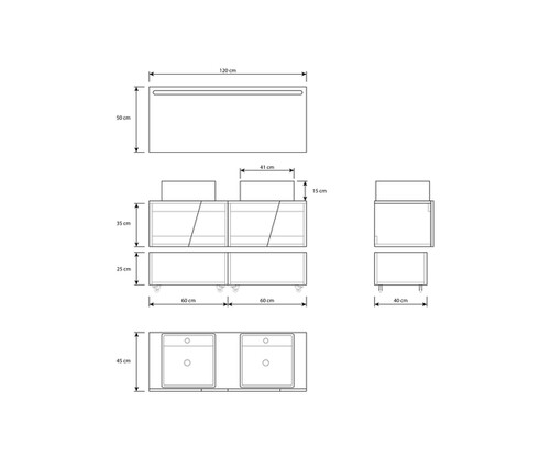 Pack NOU ALSACIA + lavabo + espejo LED + mueble auxiliar