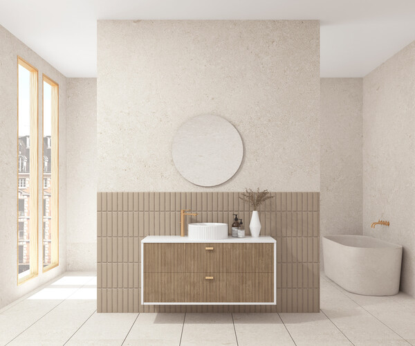 Pack OLETTE + lavabo estriado + espejo circular 2