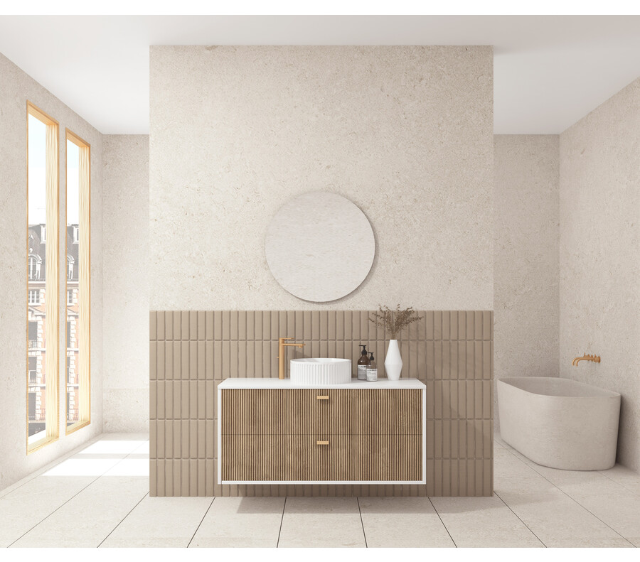 Pack OLETTE + lavabo estriado + espejo circular