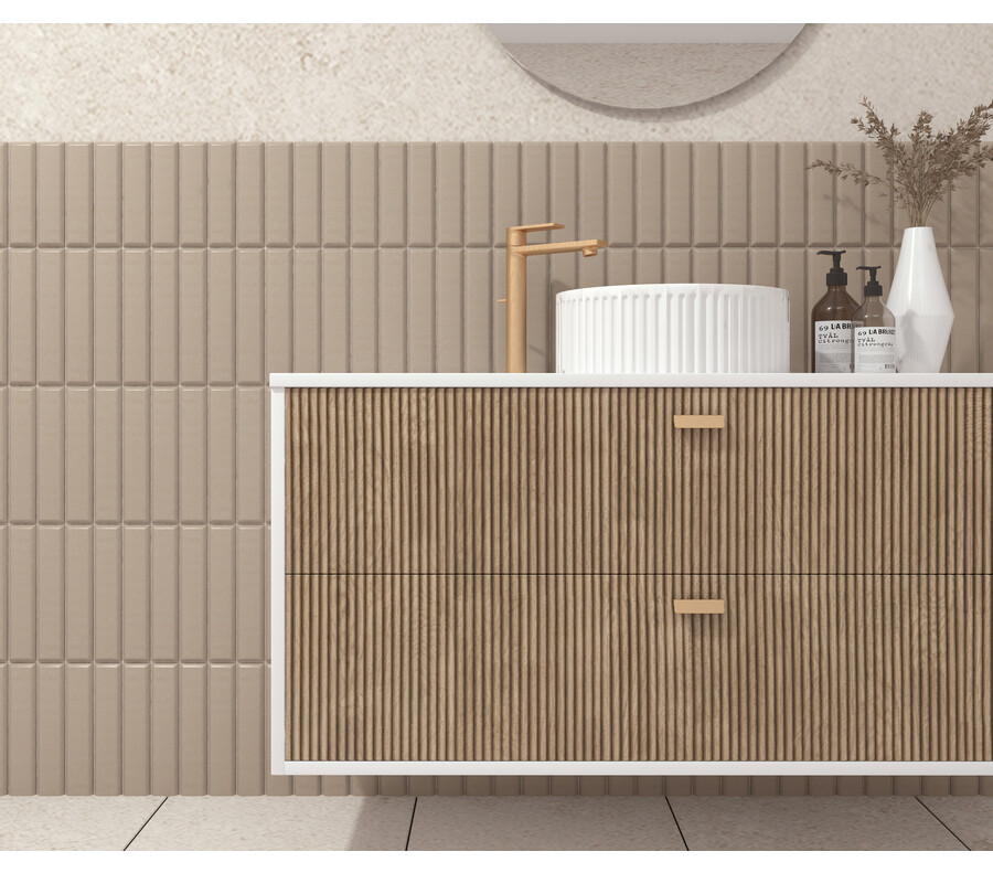 Pack OLETTE + lavabo estriado + espejo circular