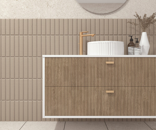 Pack OLETTE + lavabo estriado + espejo circular