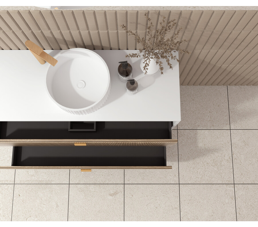 Pack OLETTE + lavabo estriado + espejo circular