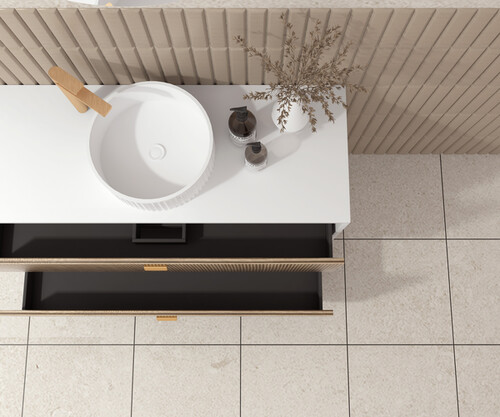 Pack OLETTE + lavabo estriado + espejo circular