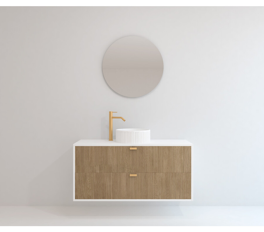 Pack OLETTE + lavabo estriado + espejo circular