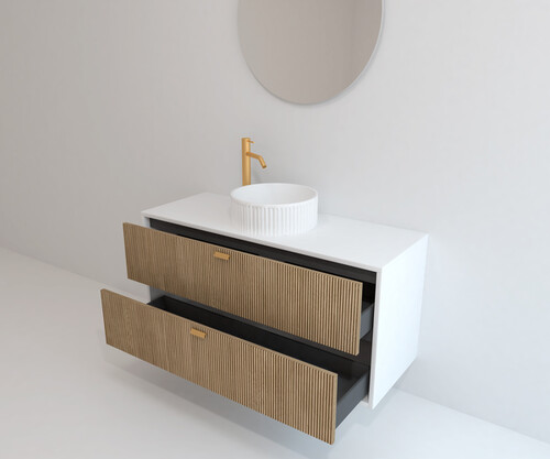 Pack OLETTE + lavabo estriado + espejo circular