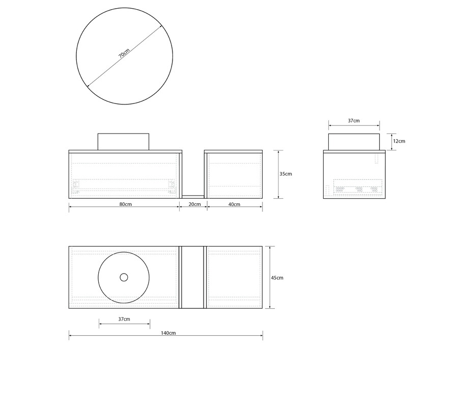 Pack POURTET + lavabo + espejo circular