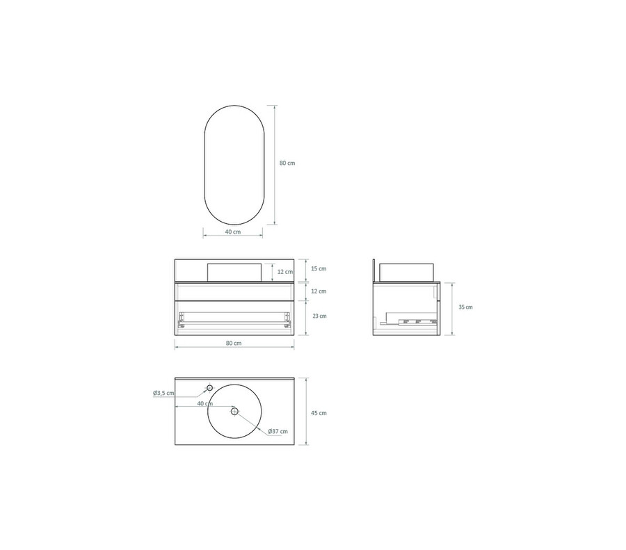 Pack SARLAT + encimera Dekton + lavabo + espejo cápsula