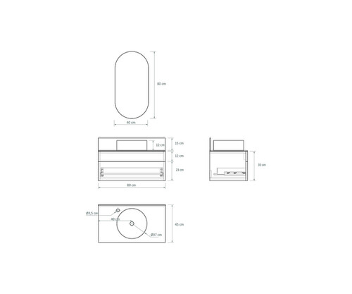 Pack SARLAT + encimera Dekton + lavabo + espejo cápsula