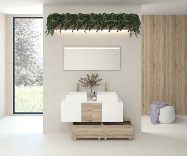 Pack SEZANNE 80 + lavabo + espejo LED + mueble auxiliar 2