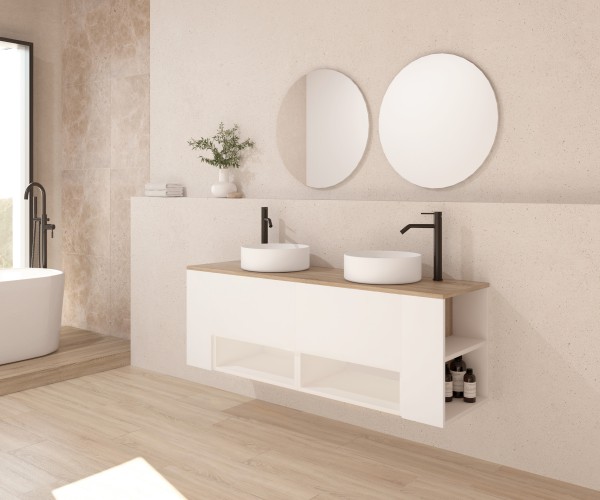Pack NEIGE roble bardolino 100 cm + lavabo + espejo circular