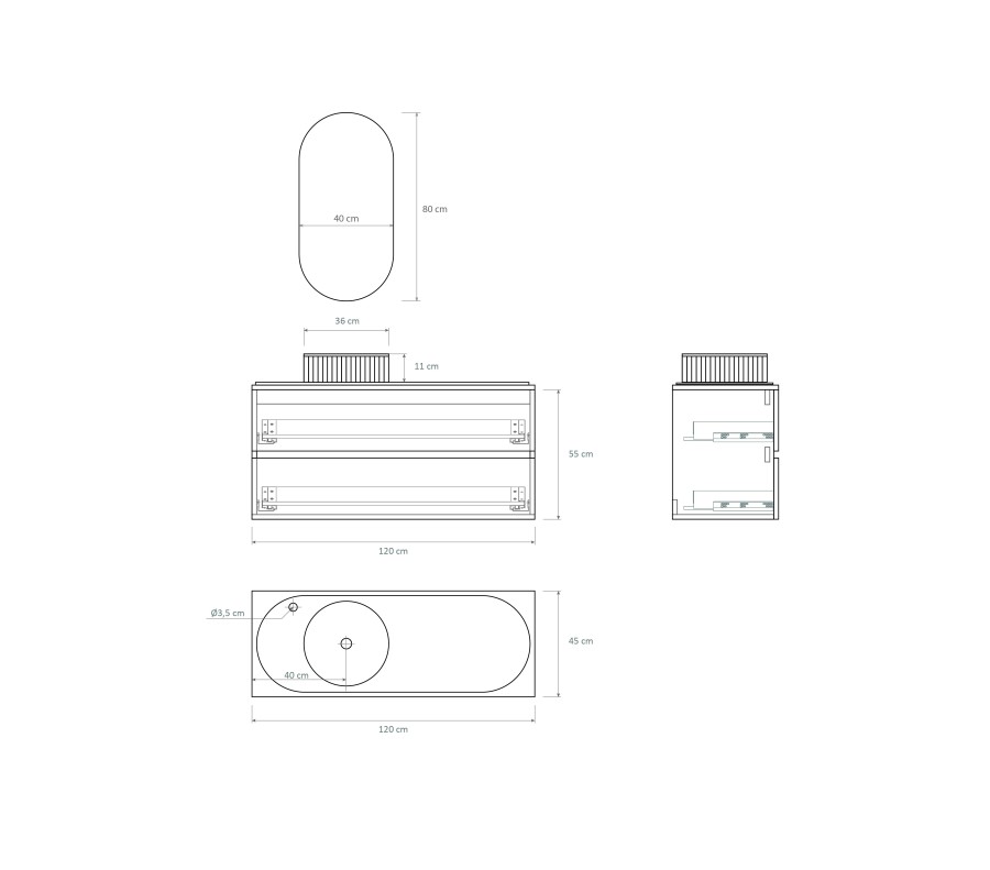 Pack LAUSANNE + encimera Dekton + lavabo estriado + espejo cápsula