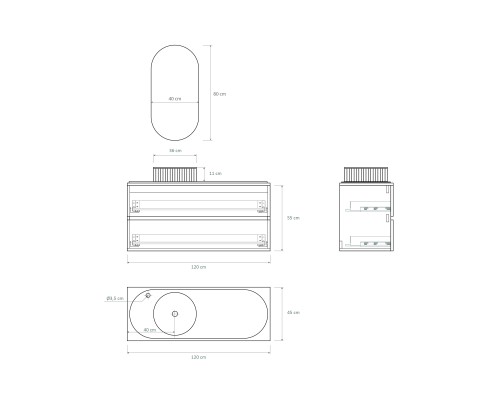 Pack LAUSANNE + encimera Dekton + lavabo estriado + espejo cápsula